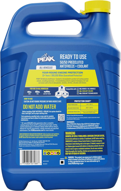 Premium 50/50 Prediluted Antifreeze & Coolant - Year-Round Engine Protection for All Vehicles, 1 Gallon