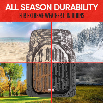 Heavy Duty Black Rubber Floor Mats - MT-923-BK Flextough Contour Liners for Cars, SUVs, Trucks & Vans - All Weather Protection, Universal Fit