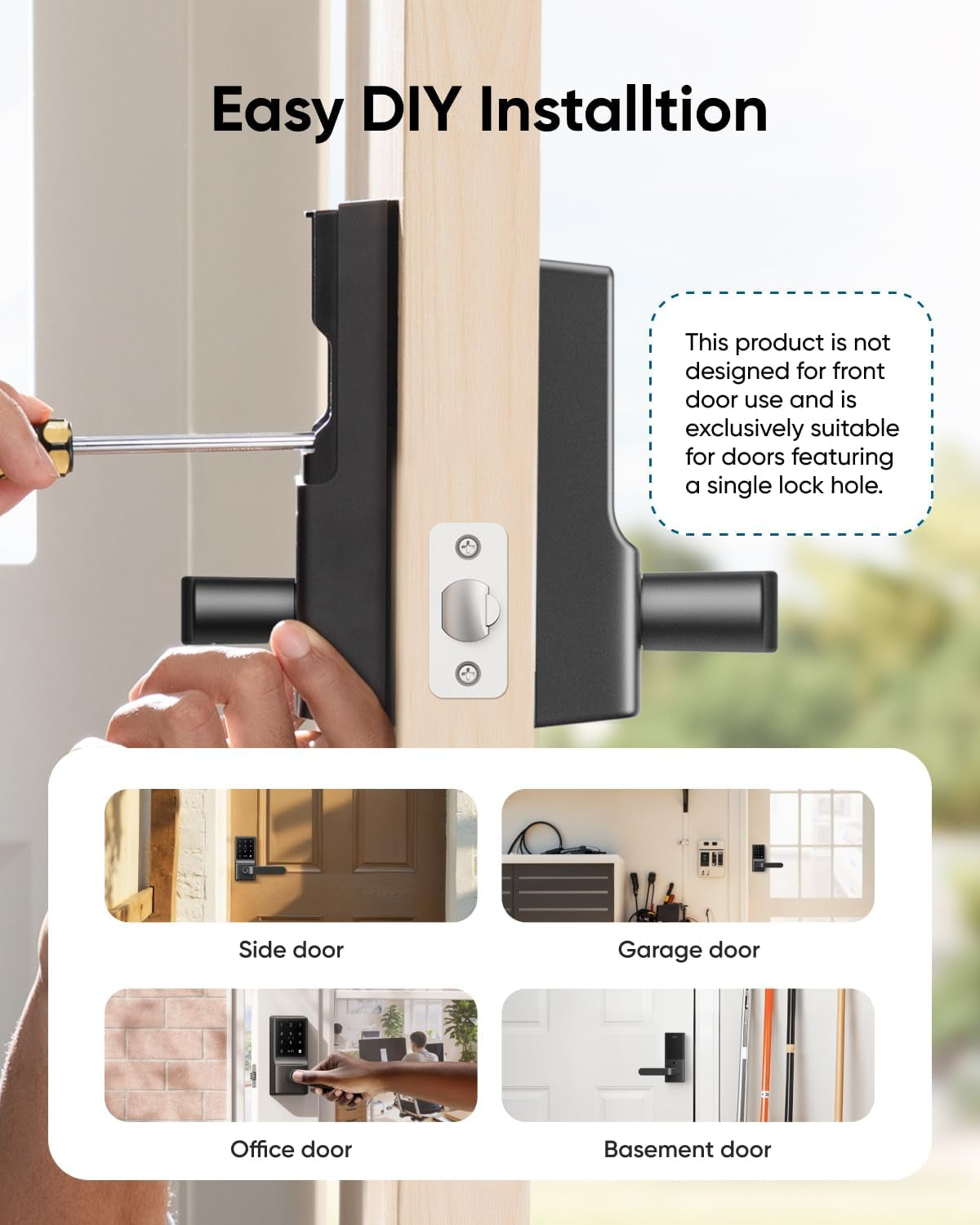 Eufy Smart Lock C33 - Keyless Entry Fingerprint Door Lock with Handle, Wi-Fi Remote Control, IP53 Waterproof, Perfect for Front Doors and Bedrooms - Sleek Black Design