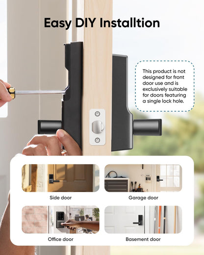 Eufy Smart Lock C33 - Keyless Entry Fingerprint Door Lock with Handle, Wi-Fi Remote Control, IP53 Waterproof, Perfect for Front Doors and Bedrooms - Sleek Black Design