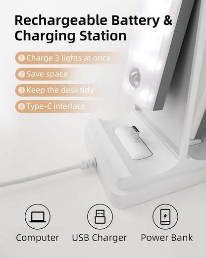 6-Pack Rechargeable Under Cabinet Lighting with Motion Sensor, Remote Control, Dimmable Features, and Integrated Charging Station for Kitchen, Closet, and Stair Use
