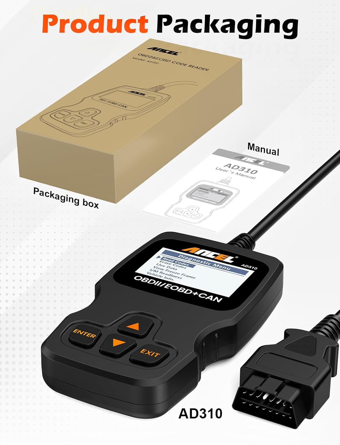 AD310 Classic Enhanced OBD II Scanner - Universal Car Engine Fault Code Reader & Diagnostic Tool for 1996+ Vehicles (Black)
