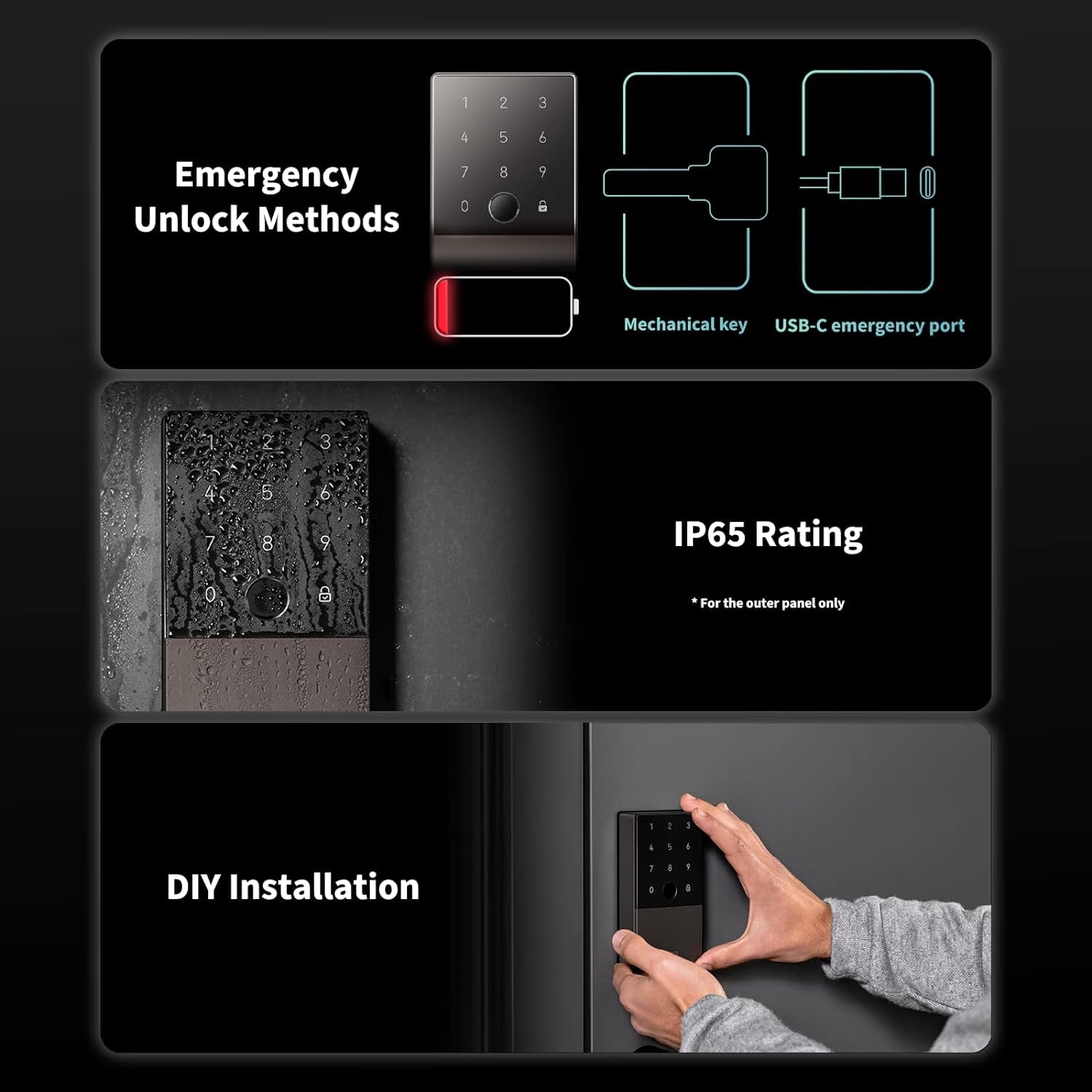 Smart Lock U100 - Keyless Fingerprint Entry with Touchscreen, Bluetooth, and Smart Home Integration - Weatherproof Electronic Deadbolt in Gray