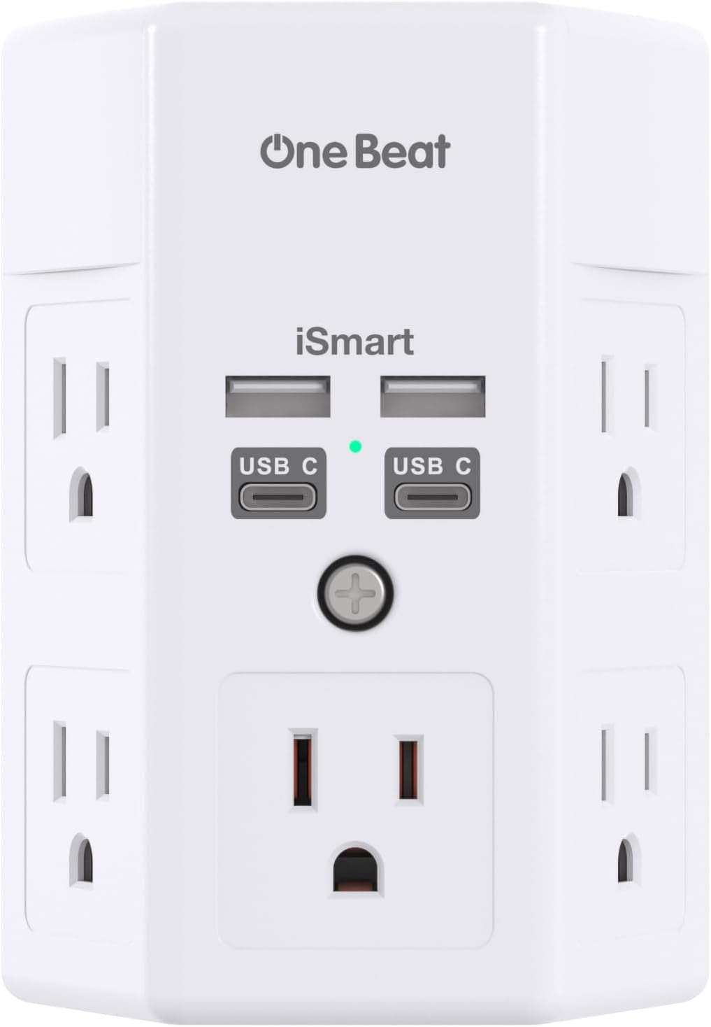 1680J 3-Sided Power Strip with Surge Protection, 5 Outlet Expander, 4 USB Ports (USB-C), Wall Mount Charger, Outlet Splitter Adapter for Home, Travel, and Office, ETL Listed, White
