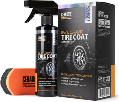 Ultimate Rapid Ceramic Tire Coat – Long-Lasting Deep Black Shine for Cars, Trucks & SUVs – No Sling, Non-Greasy Formula – Easy Application (10Oz)