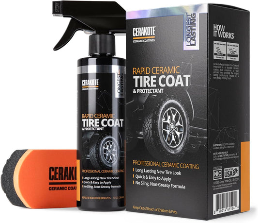 Ultimate Rapid Ceramic Tire Coat – Long-Lasting Deep Black Shine for Cars, Trucks & SUVs – No Sling, Non-Greasy Formula – Easy Application (10Oz)