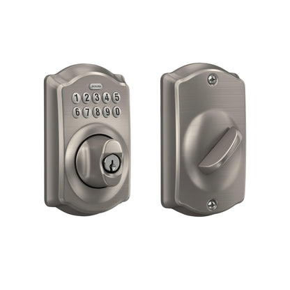 BE365 V CAM 619 Camelot Keypad Deadbolt - Satin Nickel Electronic Keyless Entry Lock for Ultimate Security