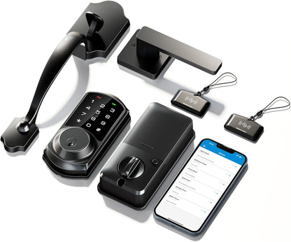Smart Front Door Lock Set VE06-H - Keyless Entry with App Control, Touchscreen Keypad & Lever Handle - Matte Black, Easy Install & Auto Lock