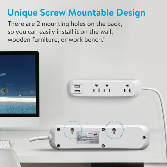 Surge Protector Power Strip with 6 Outlets and 4 USB Ports (2 USB-C), 5 Ft Flat Plug Extension Cord, Wall Mountable Design for Home, Office, and College Dorm Use