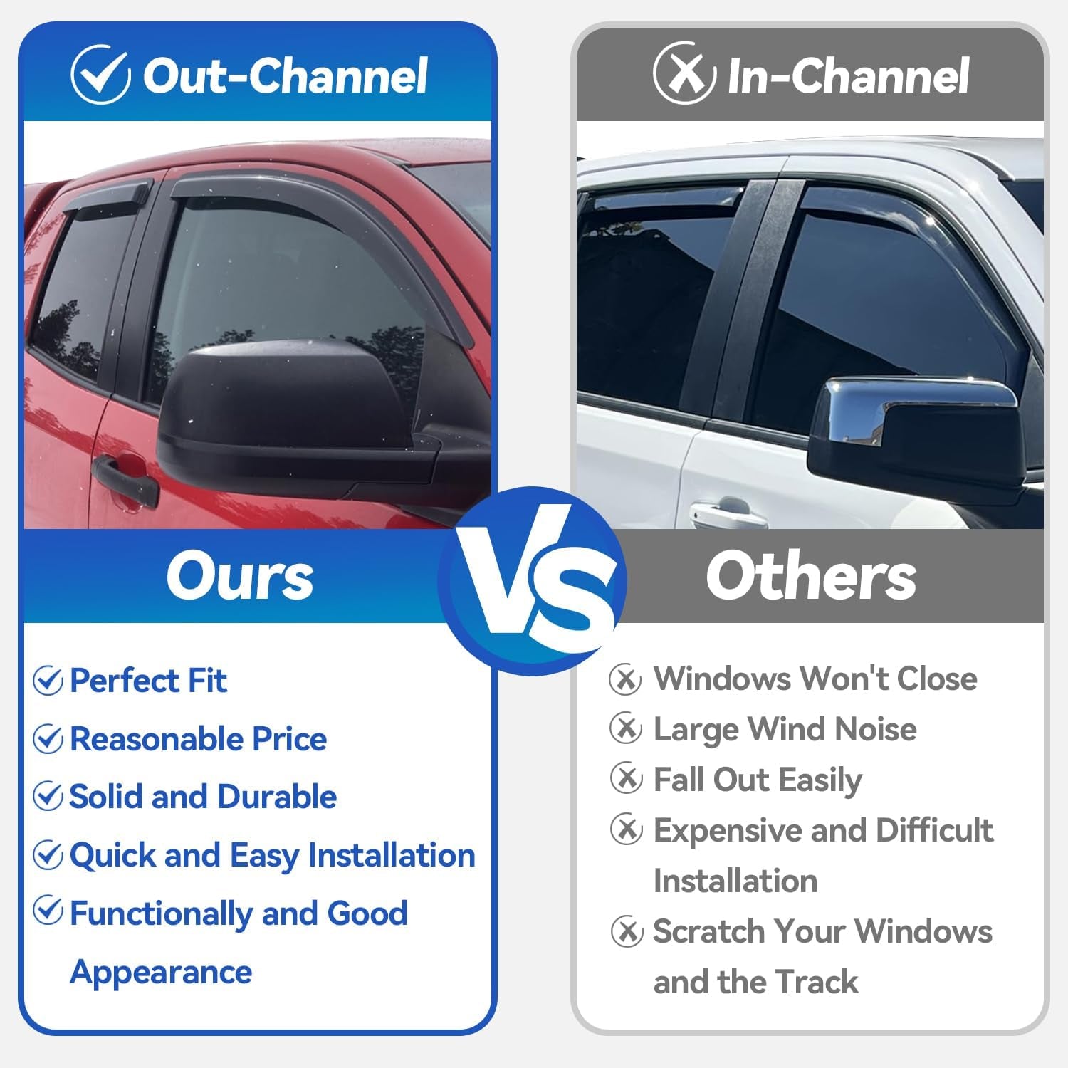 Premium Window Visors Rain Guards for 2015-2025 Ford F150 Supercrew - Out-Channel Sun & Rain Shades Vent Deflectors for F-150 Raptor, F250, F350, F450, F550 Super Duty Crew Cab