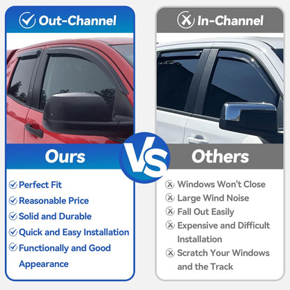 Premium Window Visors Rain Guards for 2015-2025 Ford F150 Supercrew - Out-Channel Sun & Rain Shades Vent Deflectors for F-150 Raptor, F250, F350, F450, F550 Super Duty Crew Cab