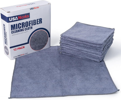 Ultra-Absorbent Microfiber Cleaning Cloths - 12 Pack (12.5" x 12.5") for Streak-Free Shine, 1200 Washes, Perfect for Car Washing and Home Cleaning