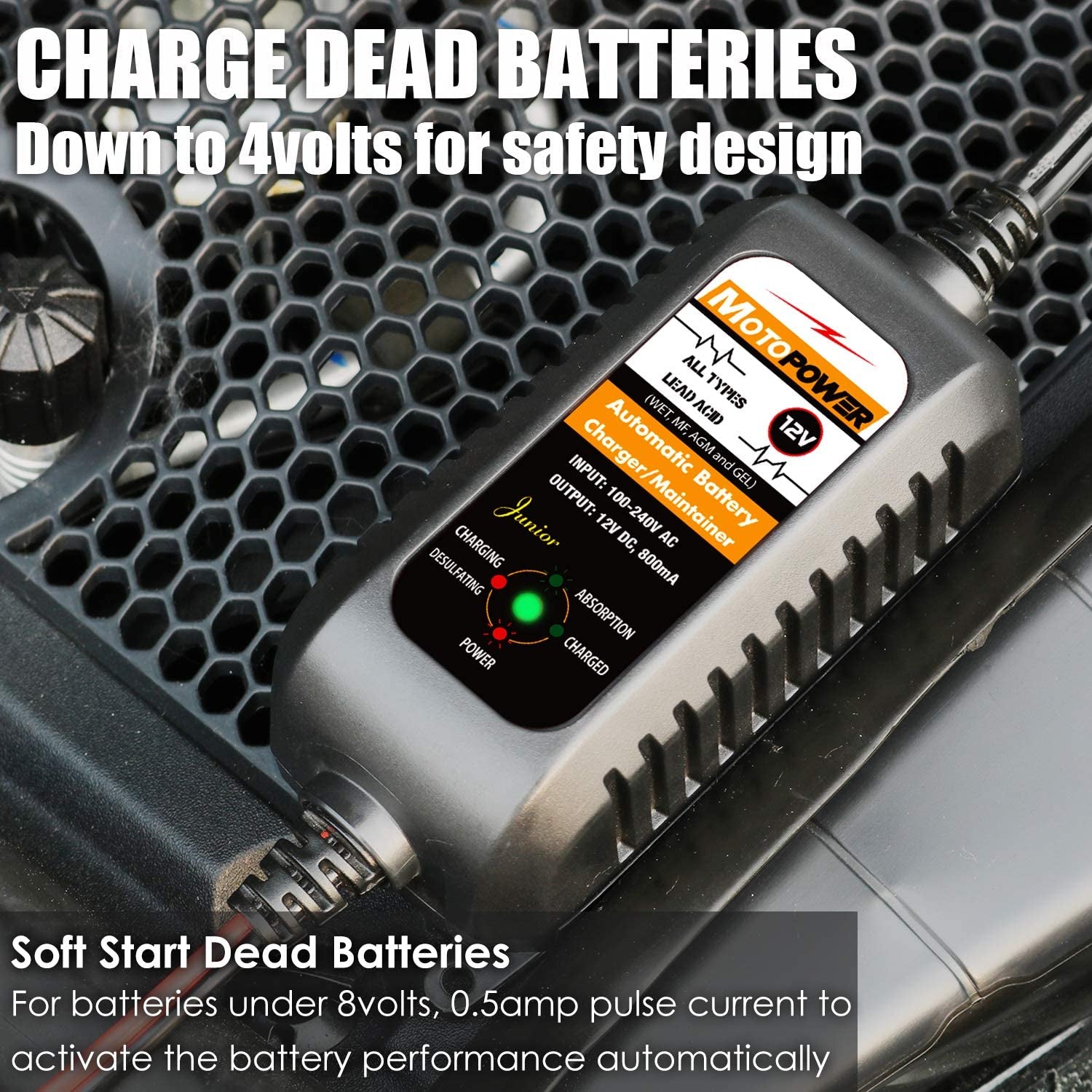 12V 800mA Automatic Battery Charger & Maintainer - Trickle Charge & Desulfator