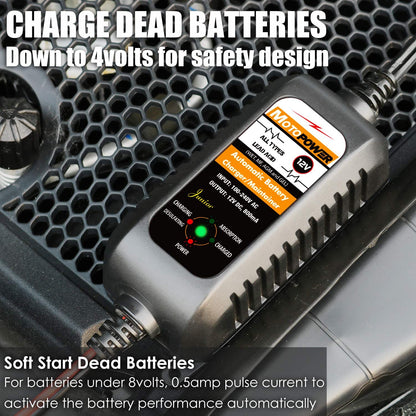 12V 800mA Automatic Battery Charger & Maintainer - Trickle Charge & Desulfator