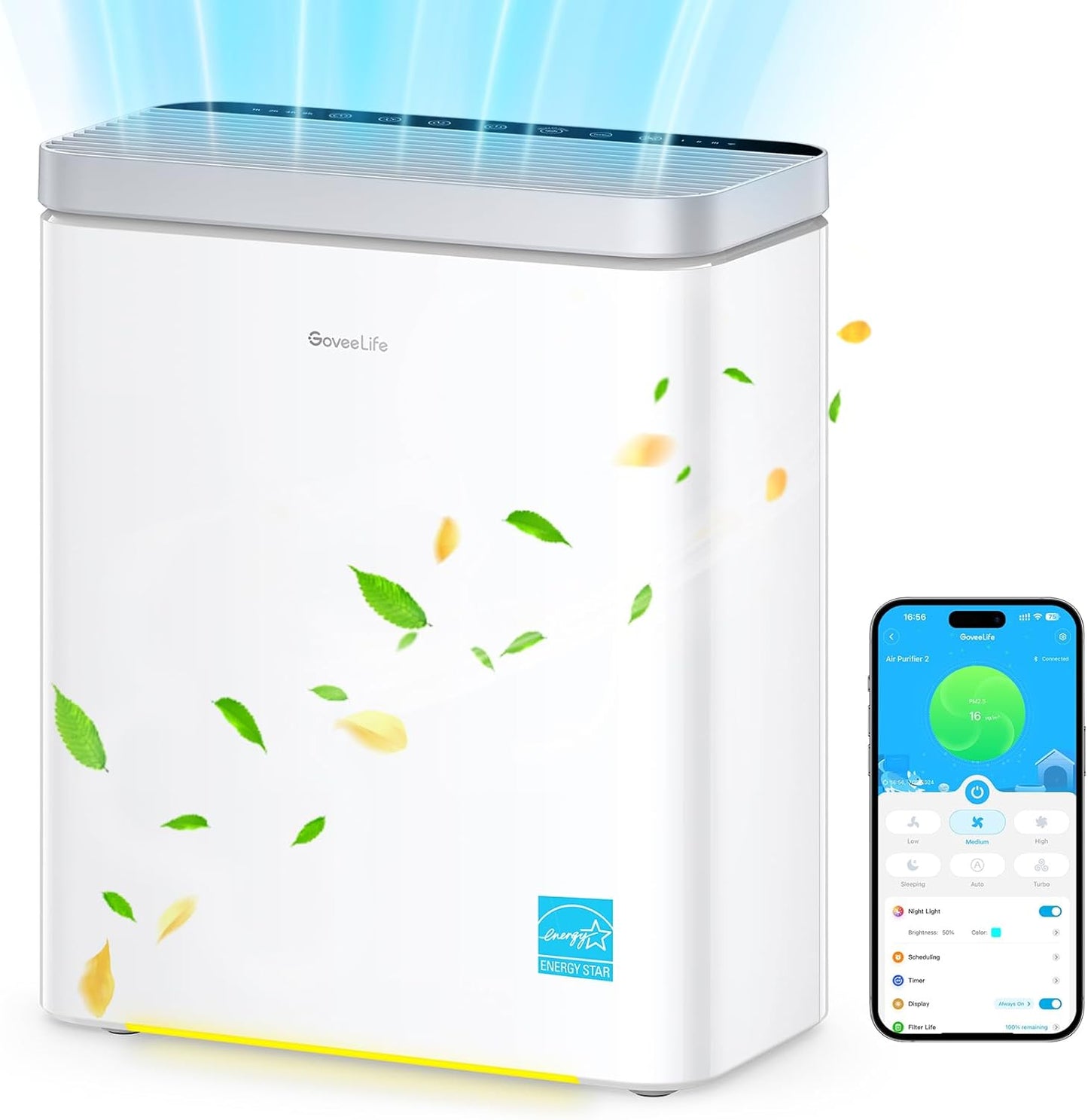 Advanced Smart Air Purifier for Large Rooms, Coverage up to 1046 Sq Ft, PM2.5 Monitoring, Sleep Mode, 3-in-1 Filtration System with App and Alexa Integration for Pet Hair, Odors, Pollen, and Smoke Removal