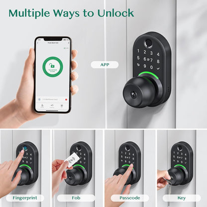 Smart Keypad Door Lock with Fingerprint Access & Remote Passcode Generation - Easy Installation Knob Lock for Front Doors