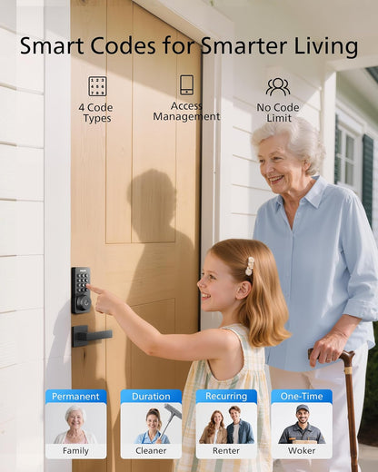 Smart Wifi Deadbolt Lock with Handle - Keyless Entry System Featuring App, Voice, Fingerprint, Passcode, and Key Unlock Options, Backlit Keypad, Remote Control, and Auto-Lock Functionality