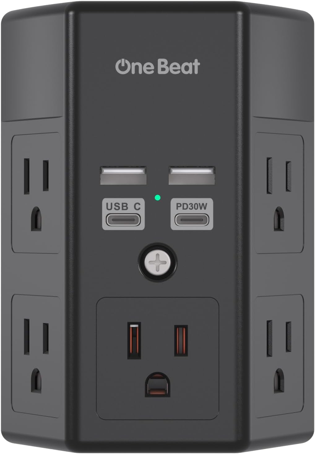 1680J 3-Sided Power Strip with Surge Protection, 5 Outlet Expander, 4 USB Ports (USB-C), Wall Mount Charger, Outlet Splitter Adapter for Home, Travel, and Office, ETL Listed, White