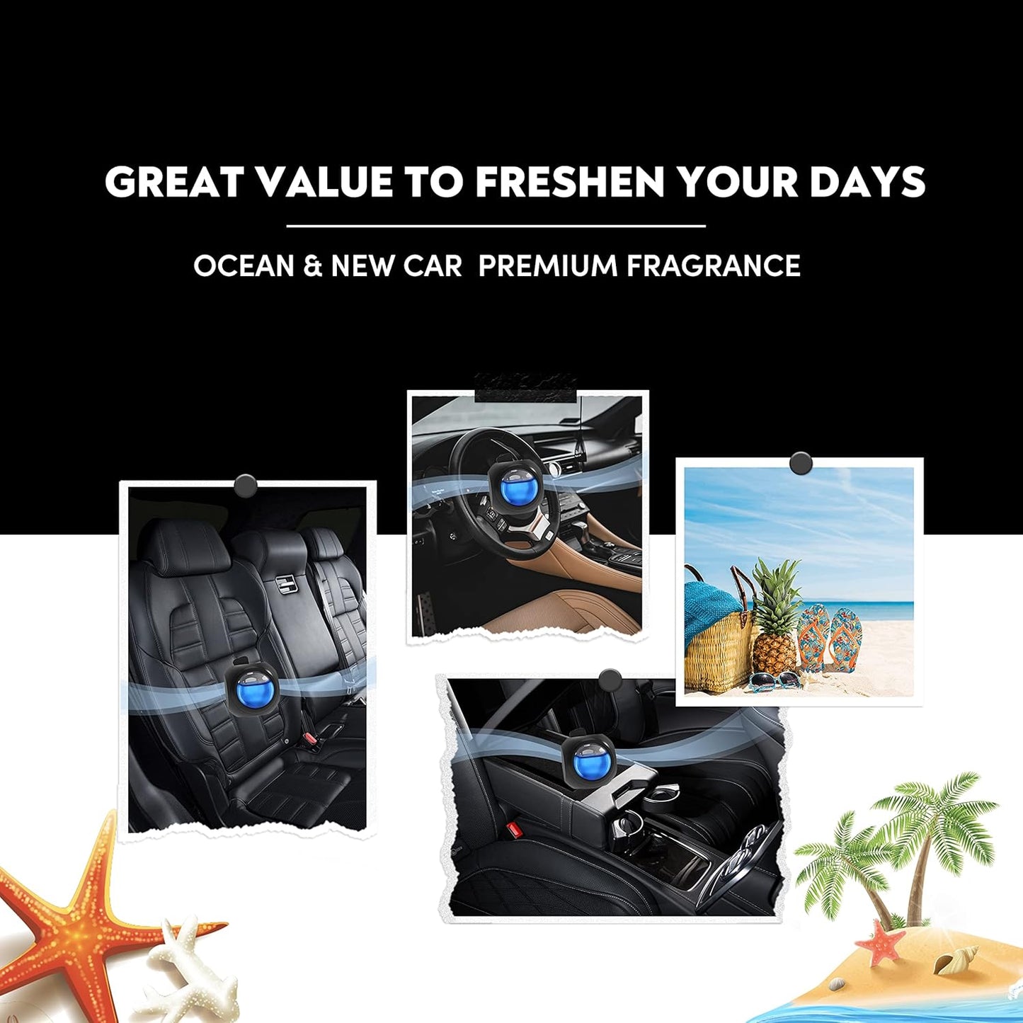 Ultimate Car Air Freshener Vent Clips - 8 Pack with 6 Ocean & 2 New Car Scents, Lasts Up to 240 Days, Perfect Odor Eliminator for Men & Women