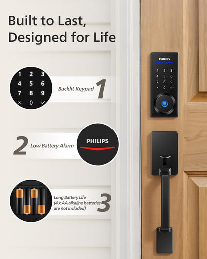 Smart Wi-Fi Deadbolt Lock with Keypad & Handle - Keyless Entry, App Control, Fingerprint Access, Auto Locking