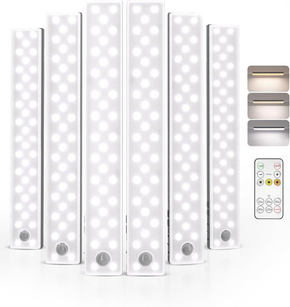 6-Pack Rechargeable Under Cabinet Lighting with Motion Sensor, Remote Control, Dimmable Features, and Integrated Charging Station for Kitchen, Closet, and Stair Use