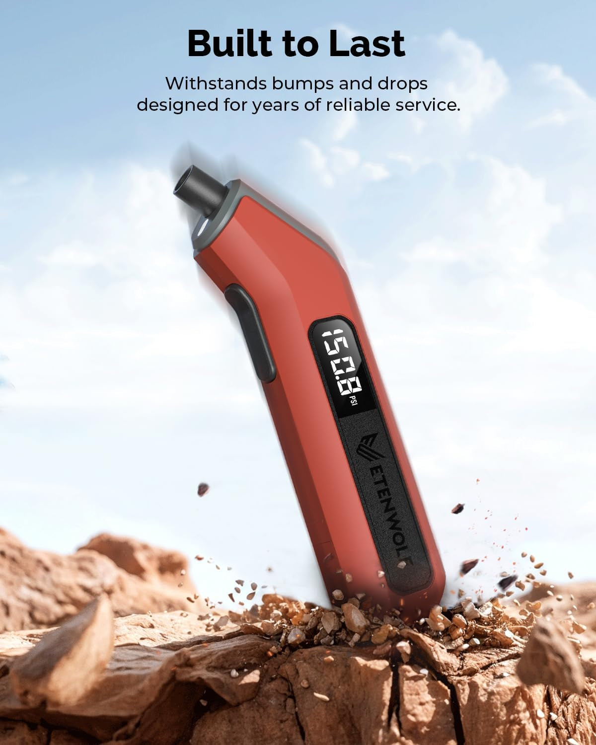 T300 Digital Tire Pressure Gauge - Accurate 3-200 PSI Measurement, ANSI B40.7 Certified, Replaceable AAA Batteries, Eye-Catching Vivid Orange Design