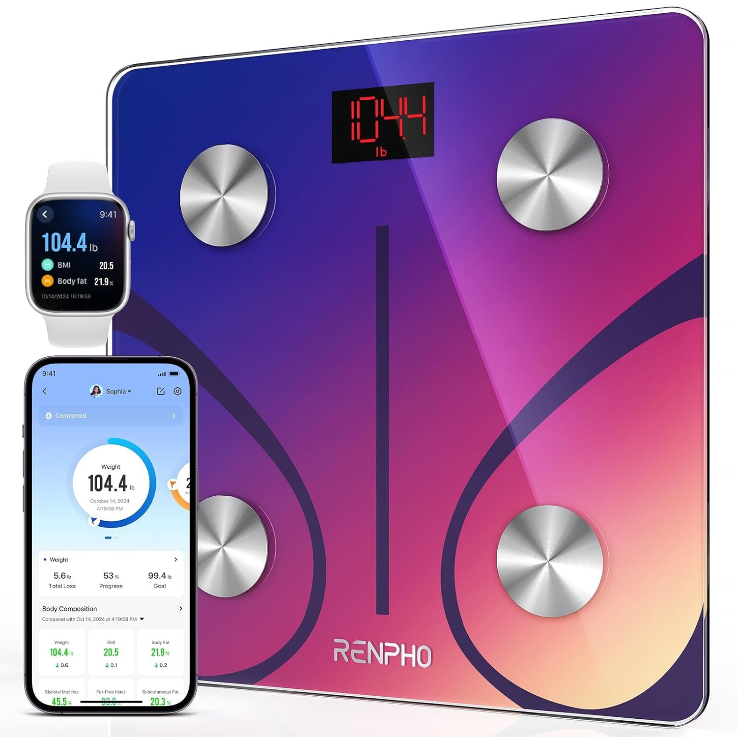 Elis 1 Smart Body Composition Scale with Bluetooth Connectivity and Smartphone App, 400 lbs Capacity, Digital BMI and Body Fat Analysis