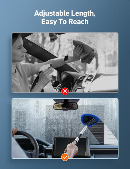 Ultimate Windshield Cleaner Tool - Car Interior Detailing Kit with Extendable Handle & 4 Reusable Microfiber Pads, Perfect for Auto Glass Wiping - 15.9In-21In, Blue