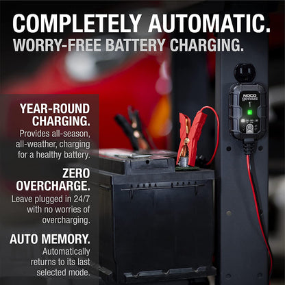 GENIUS1 Smart Battery Charger - 1A 6V/12V Automatic Maintainer & Trickle Charger with Overcharge Protection & Temperature Compensation for Lead-Acid & Lithium Batteries