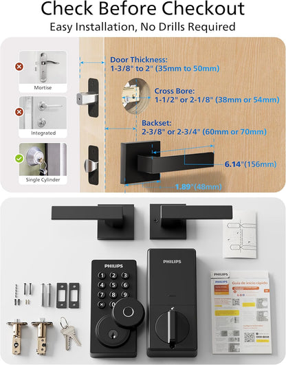 Smart Wifi Deadbolt Lock with Handle - Keyless Entry System Featuring App, Voice, Fingerprint, Passcode, and Key Unlock Options, Backlit Keypad, Remote Control, and Auto-Lock Functionality