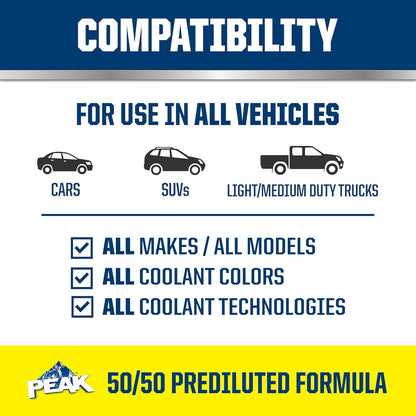 Premium 50/50 Prediluted Antifreeze & Coolant - Year-Round Engine Protection for All Vehicles, 1 Gallon