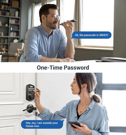 Keyless Fingerprint Door Lock Set - Smart Digital Deadbolt with 2 Lever Handles, Auto-Locking, Easy Install, Matte Black Finish