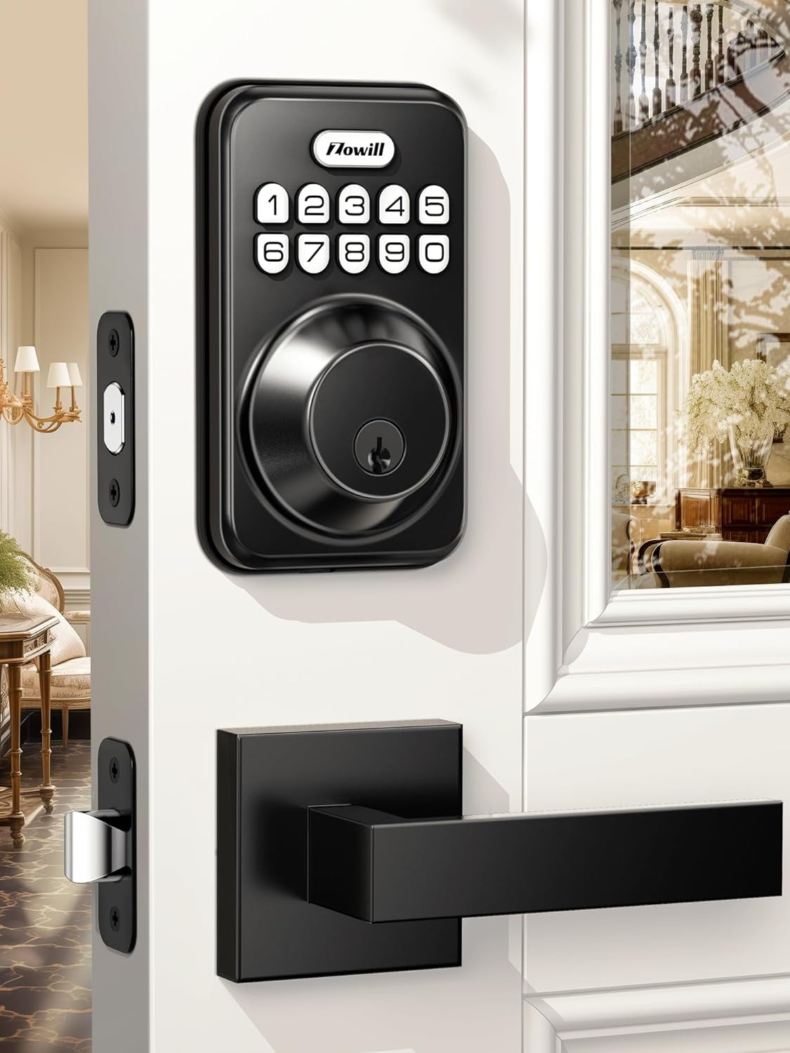 Matte Black Keyless Entry Door Lock Set - Electronic Keypad Deadbolt with Auto-Locking & Anti-Peeping Password, Includes 2 Lever Handles