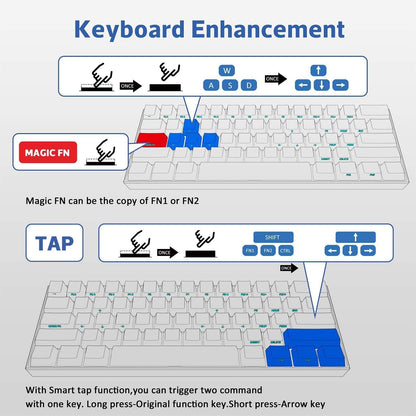 60% Wired/Wireless Mechanical Keyboard with Kailh Box White Switches and White Case - Fully Programmable Keys - True RGB Backlighting - Tap Arrow Keys - Double Shot PBT Keycaps - NKRO - 1900mAh Battery