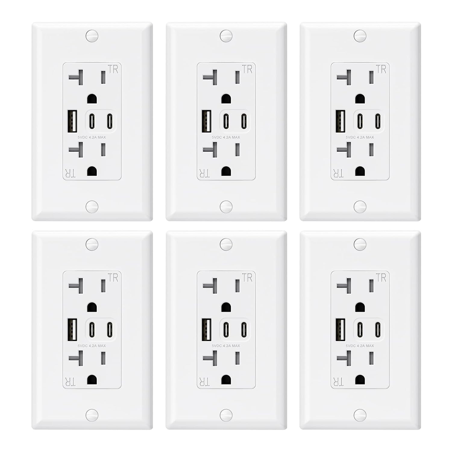 15 Amp Wall Outlet with 3 USB Ports, Dual USB-C Ports, Tamper-Resistant Design, Includes Wall Plate, UL/CUL Listed, Black, 1 Pack