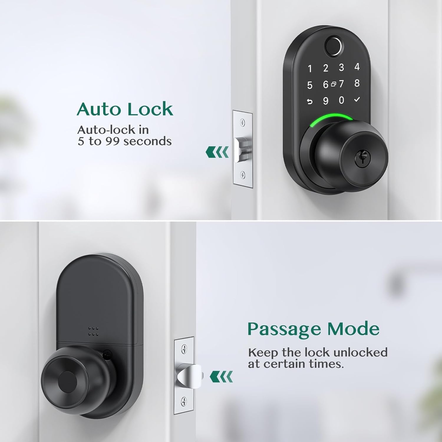 Smart Keypad Door Lock with Fingerprint Access & Remote Passcode Generation - Easy Installation Knob Lock for Front Doors