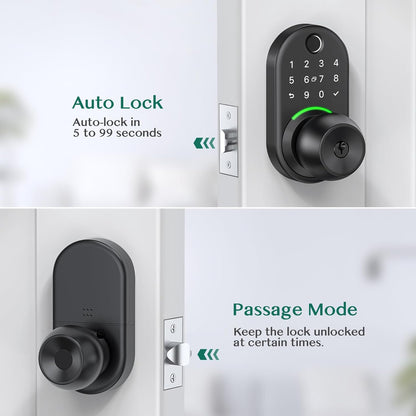 Smart Keypad Door Lock with Fingerprint Access & Remote Passcode Generation - Easy Installation Knob Lock for Front Doors