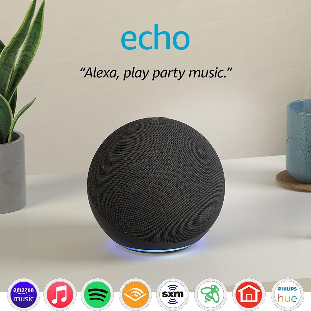 Echo (Latest Model) Alexa Speaker with Superior Sound Quality, Perfect for Spacious Bedrooms, Living Rooms, and Kitchens, Charcoal Finish