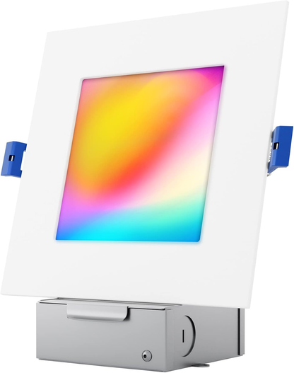 6-Inch LED Smart Slim Recessed Pot Light with WiFi APP and Voice Control, 120VAC, 13W, 1000LM, RGB + 2700K-6000K, ETL, FCC, and IC Rated, Wet Location Compatible with Alexa/Google Home, Pack of 4