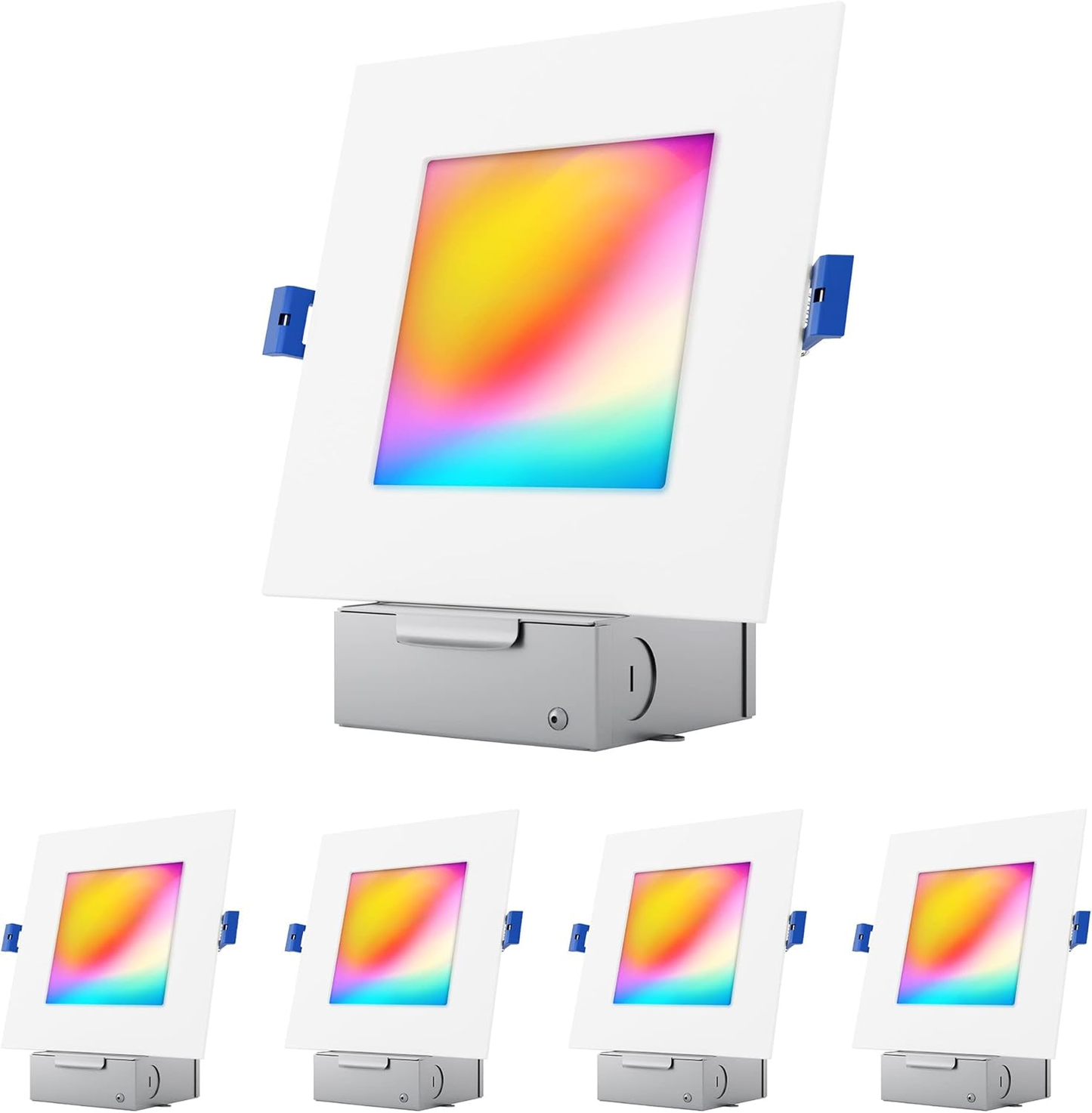 6-Inch LED Smart Slim Recessed Pot Light with WiFi APP and Voice Control, 120VAC, 13W, 1000LM, RGB + 2700K-6000K, ETL, FCC, and IC Rated, Wet Location Compatible with Alexa/Google Home, Pack of 4