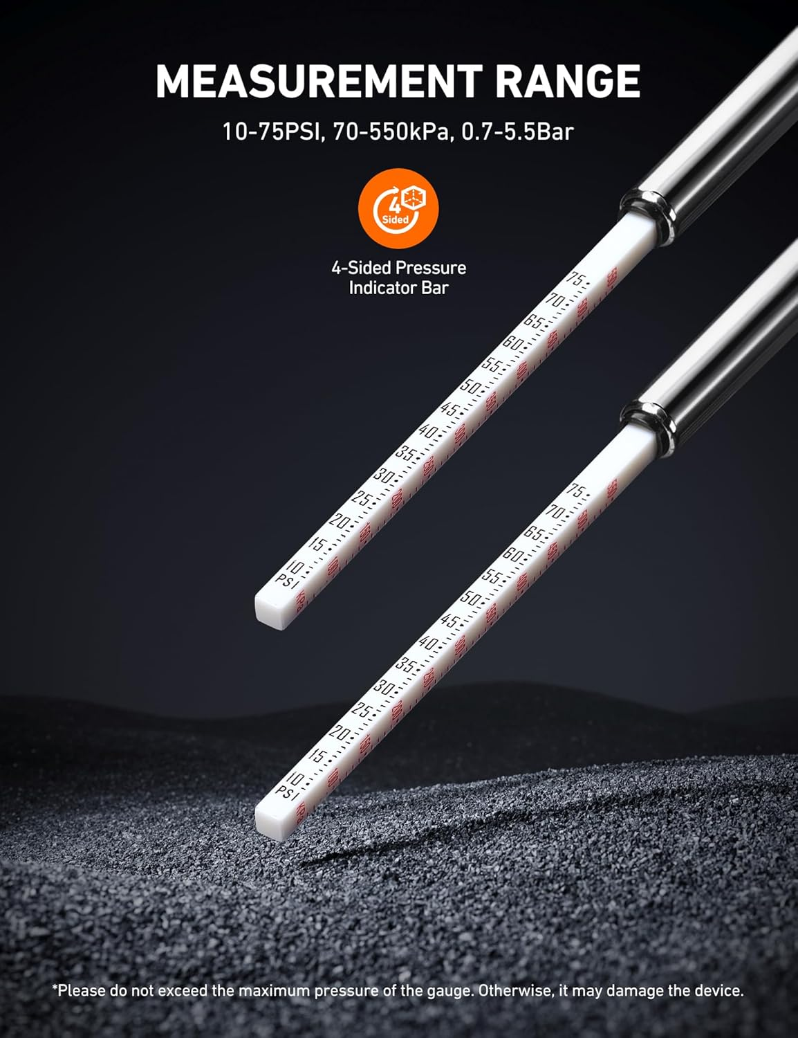 Precision Pencil Tire Pressure Gauge 2 Pack - 10-75 PSI, Durable Stainless Steel & Metal Nozzle, Perfect for Cars, Bikes, and More!