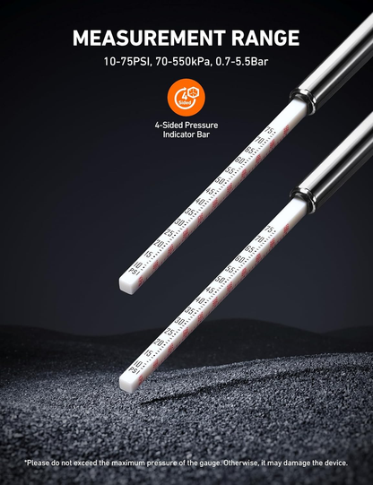 Precision Pencil Tire Pressure Gauge 2 Pack - 10-75 PSI, Durable Stainless Steel & Metal Nozzle, Perfect for Cars, Bikes, and More!