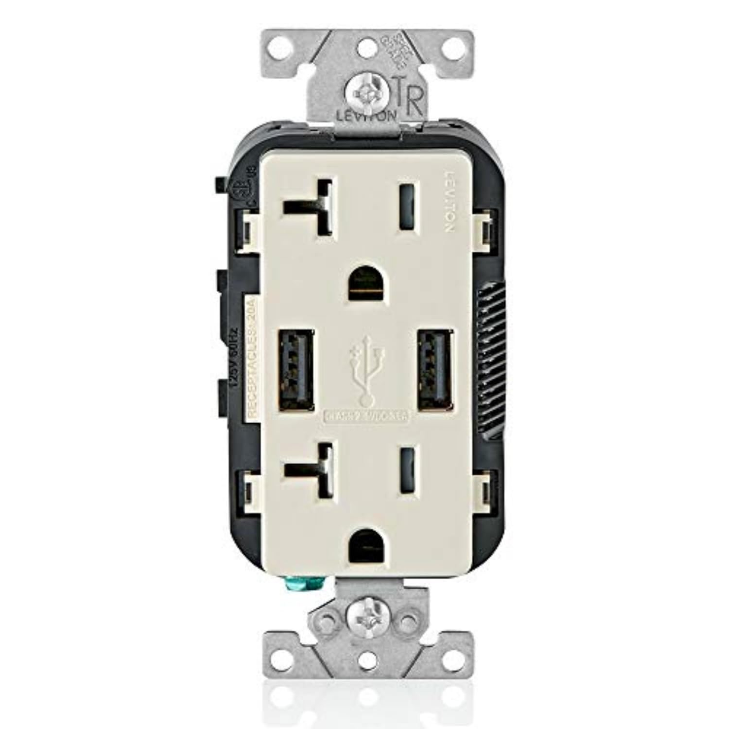 T5832-W Type-A USB In-Wall Charger with 20A Tamper-Resistant Outlet for Smartphones, White Finish