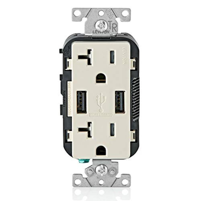 T5832-W Type-A USB In-Wall Charger with 20A Tamper-Resistant Outlet for Smartphones, White Finish