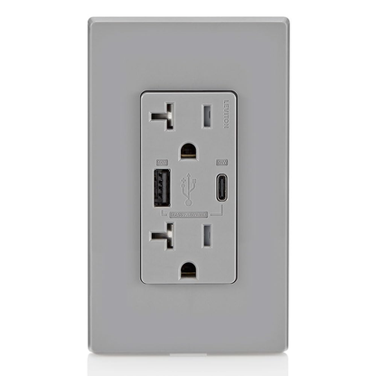 T5832-W Type-A USB In-Wall Charger with 20A Tamper-Resistant Outlet for Smartphones, White Finish