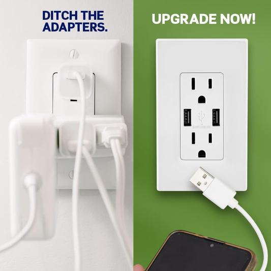 T5832-W Type-A USB In-Wall Charger with 20A Tamper-Resistant Outlet for Smartphones, White Finish