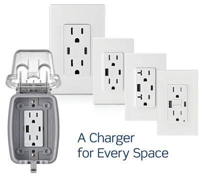 T5832-W Type-A USB In-Wall Charger with 20A Tamper-Resistant Outlet for Smartphones, White Finish