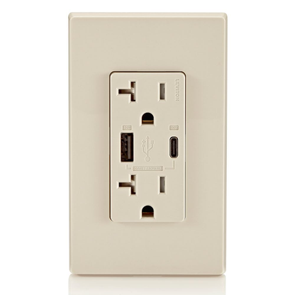 T5832-W Type-A USB In-Wall Charger with 20A Tamper-Resistant Outlet for Smartphones, White Finish