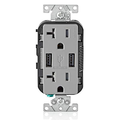 T5832-W Type-A USB In-Wall Charger with 20A Tamper-Resistant Outlet for Smartphones, White Finish