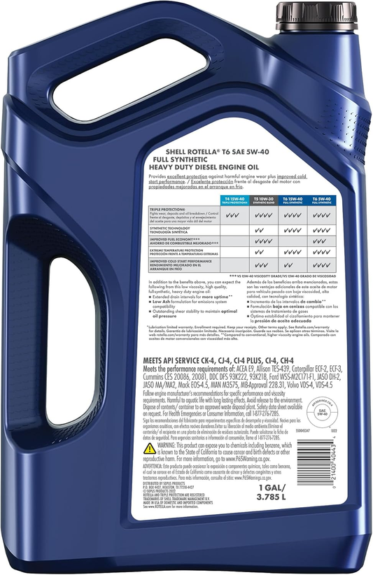 T6 Full Synthetic 5W-40 Motor Oil - 1 Gallon (3 Pack) for Ultimate Engine Protection